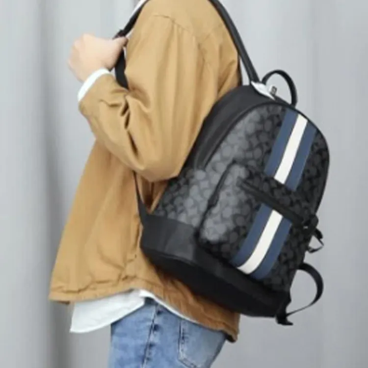 COACH West Backpack In Signature Canvas With Varsity Stripe-4