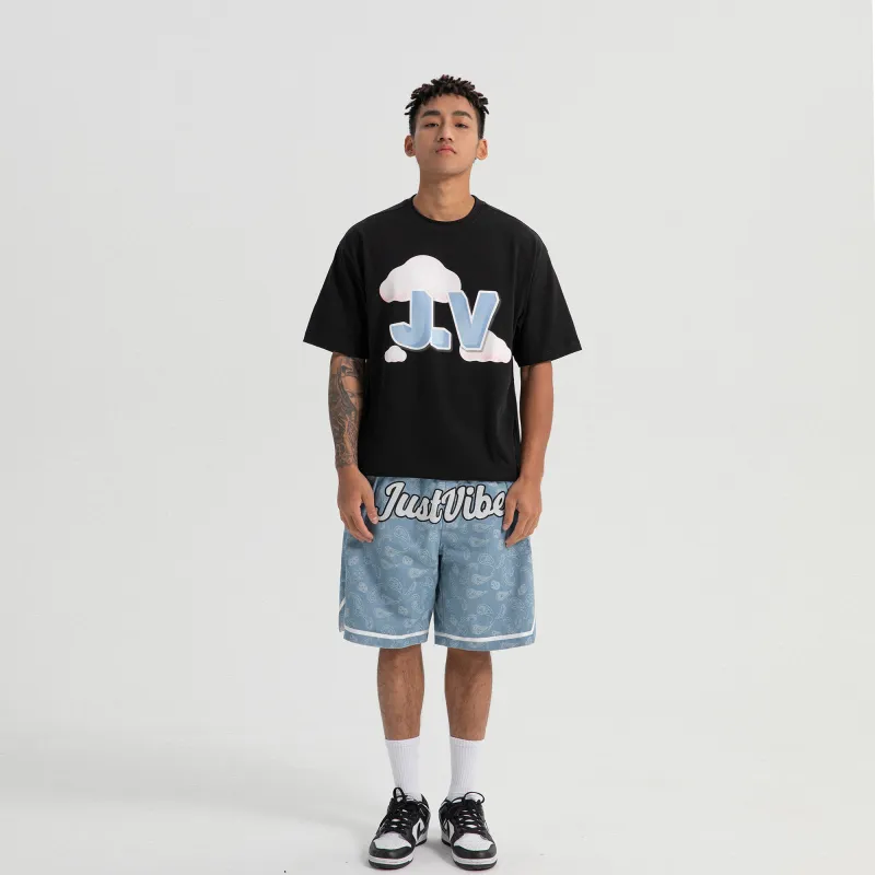 JUST VIBE Loose Fit Shorts Unisex Washed Blue-2