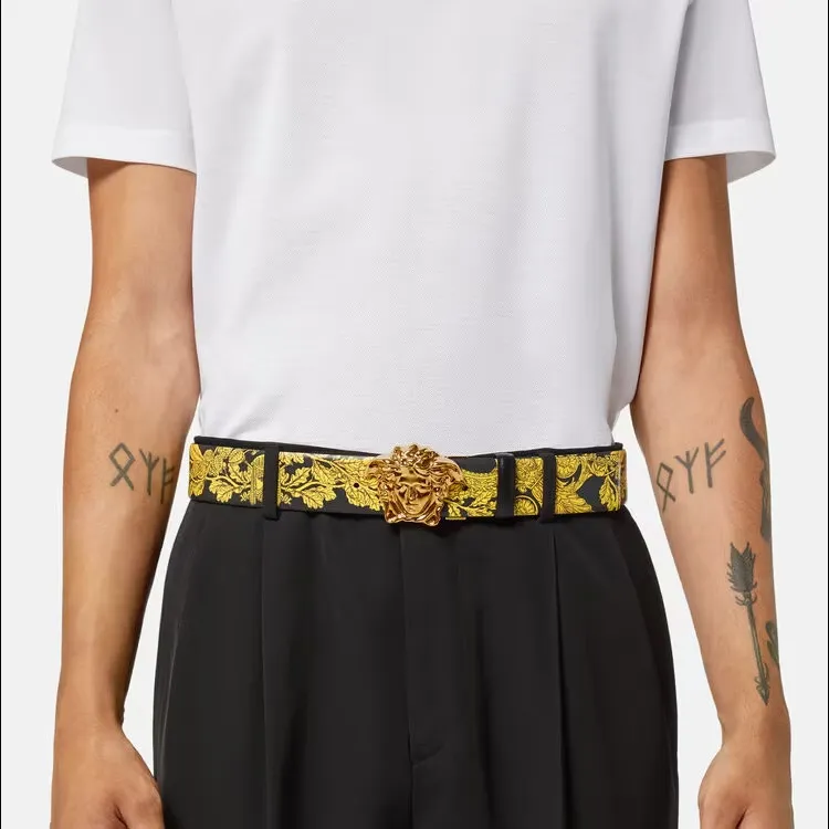 VERSACE Leather Belts Men Gold-1