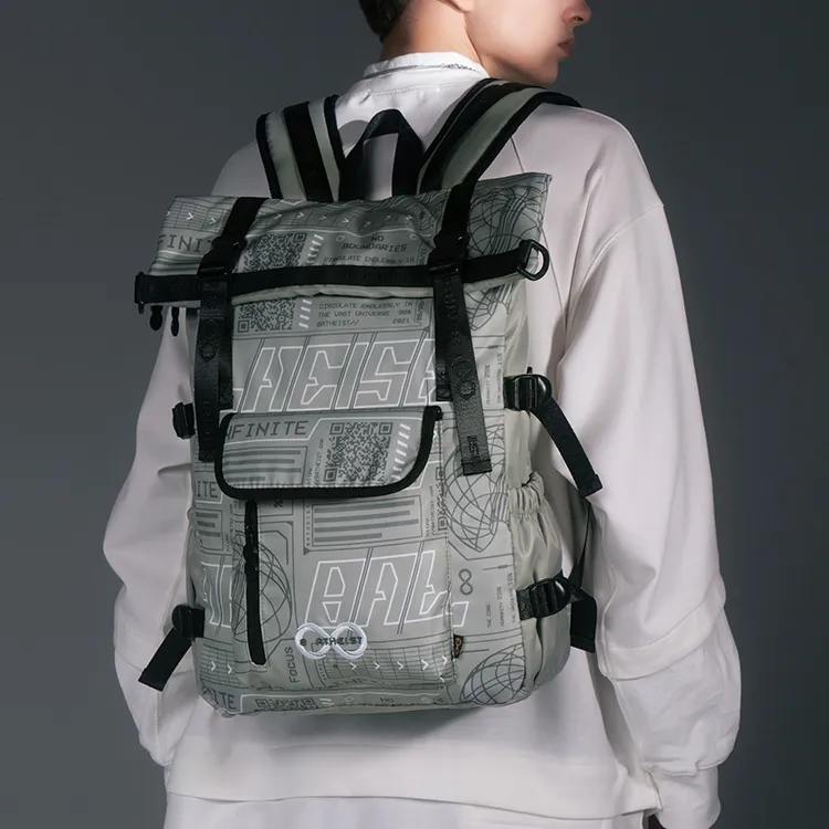 8atheist Polyester Backpack Multi Compartment Backpack Unisex Light Gray Green-4