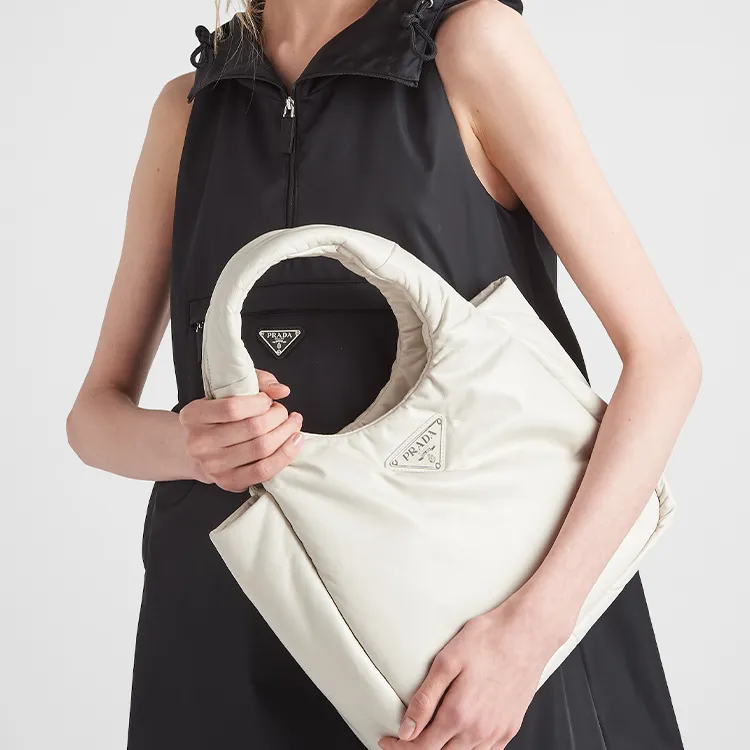 PRADA Soft Sheep Leather Basket Bag Tote Bag, Shopping Bag, Handbag Women's White-5
