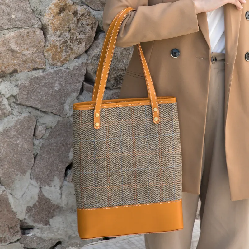 Julychagall Handbags Yellow Brown/Tweed Color-1