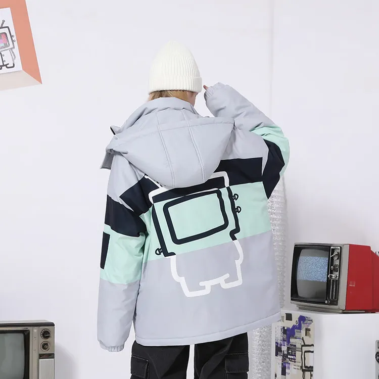 TVX Letter Colorblock Detachable Hood Loose Fit Puffer Jacket Unisex-11