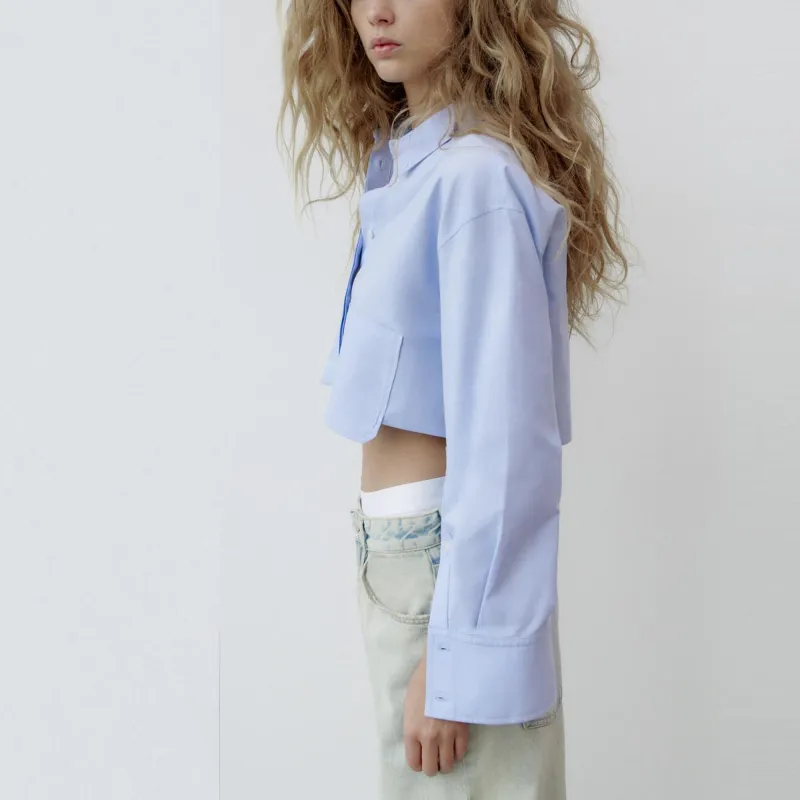 ZARA Crop Tops Women's Sky Blue-3