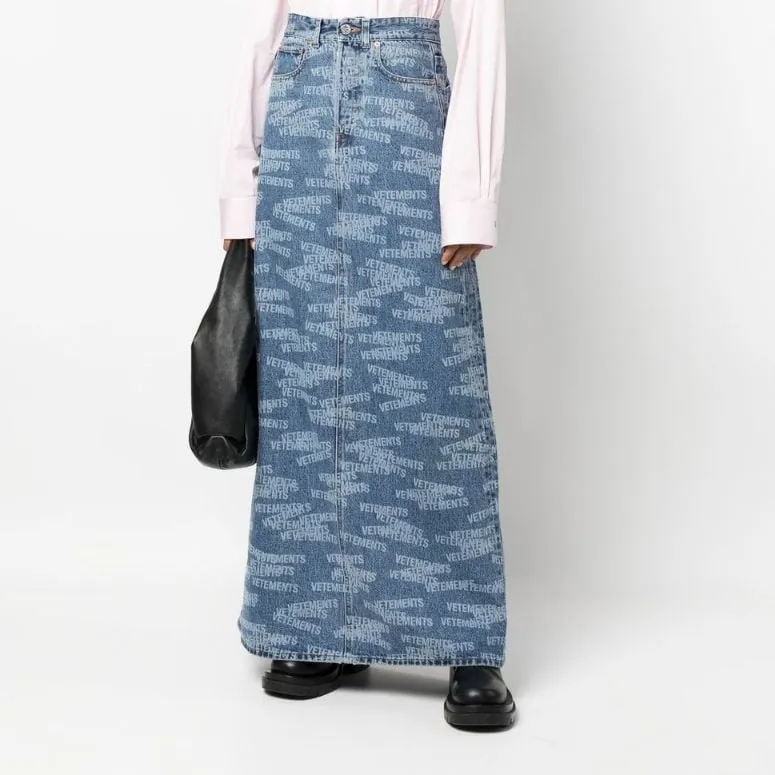 Vetements Denim Long Skirts Women's Blue-3