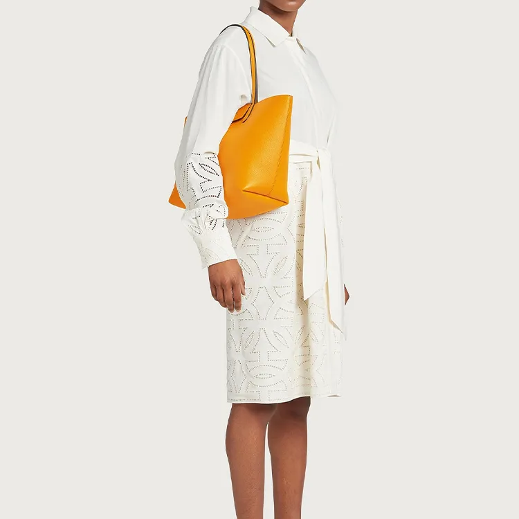 FERRAGAMO GANCINI Stamped Calfskin Tote Bag Shopping Bag Shoulder Bag Handbag Small Size Women's Orange-5