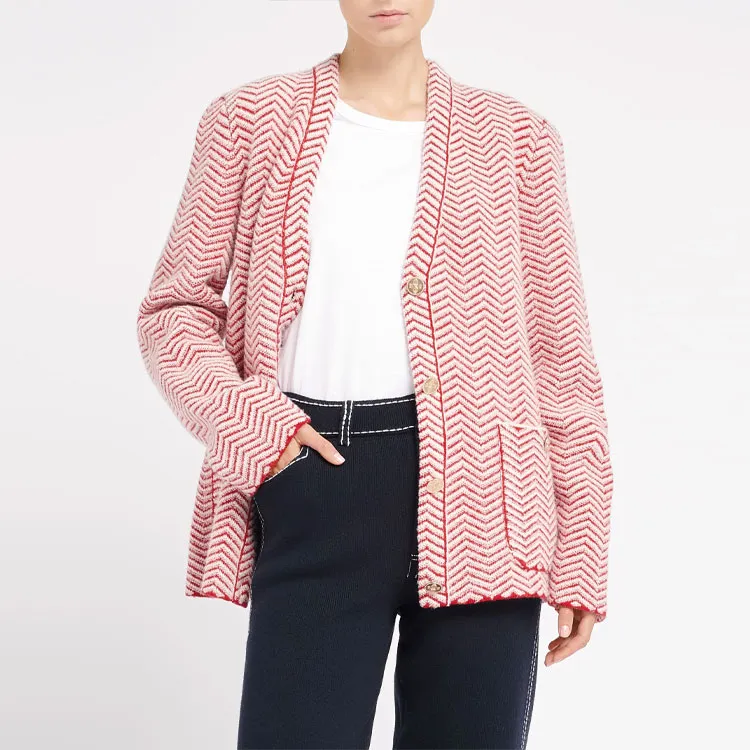 Barrie Chevron-knit V-neck Cardigan-3