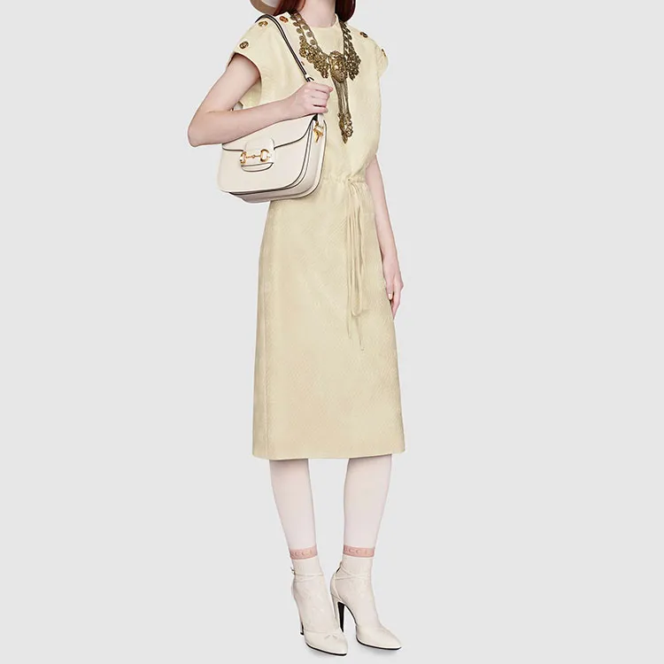 GUCCI Leather Saddle Bag, Crossbody Bag, Shoulder Bag Women's White-6