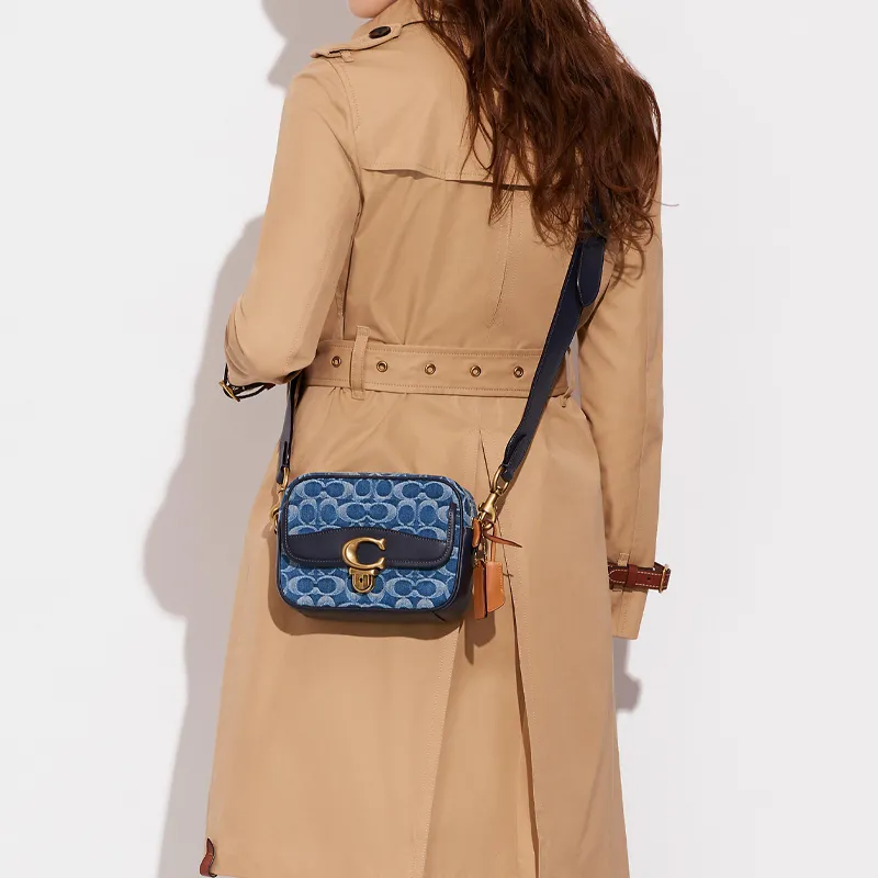 COACH Studio Denim With Cow Leather Patchwork Camera Bag Shoulder Bag Crossbody Bag Medium Size Men's Denim Blue-5