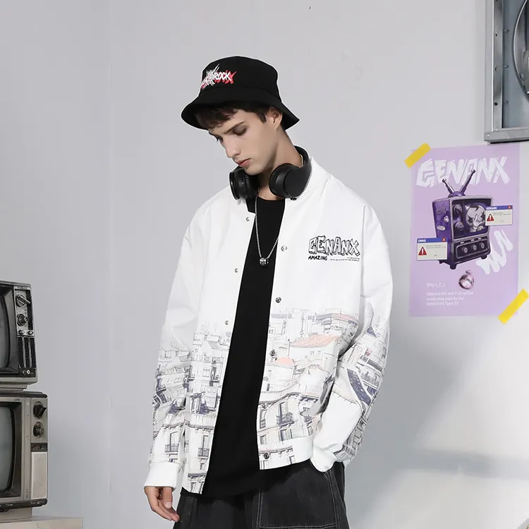 GENANX Baseball Jacket Unisex White-3
