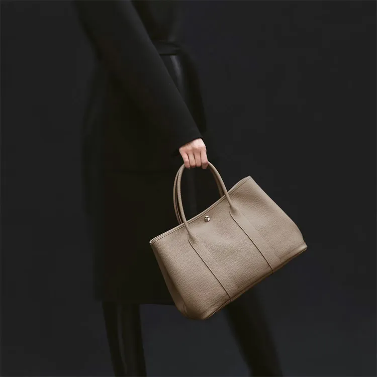HERMES Negonda Calfskin Garden Bag Handbag Regular Unisex 18 Etoupe Elephant Gray-5