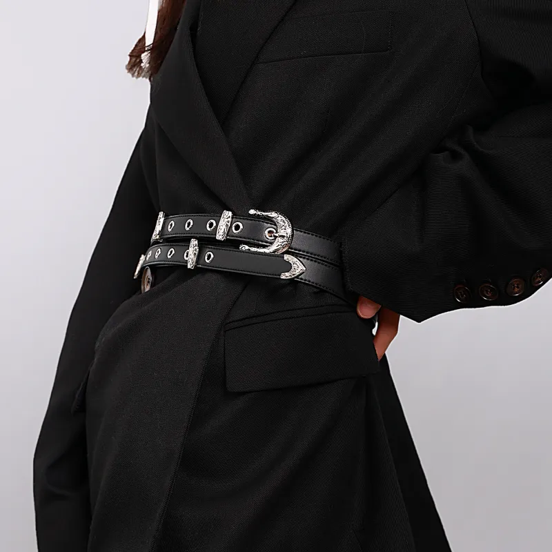 MUSTKOO Corset Belt With Double Straps And Embossed Decoration, Suitable For Business Suit Coat Women's Width 4CM-3