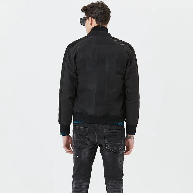 DAVID NAMAN Plaid Baseball Collar Loose Fit Puffer Jacket Men's Black-5