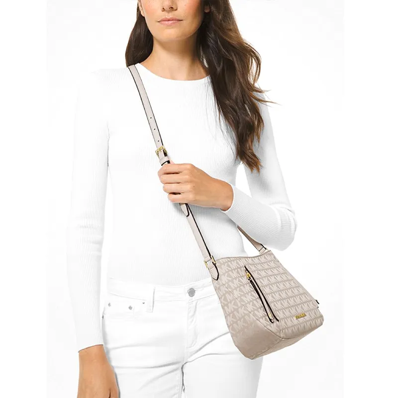 MICHAEL KORS Evie Canvas With Leather Trim Shoulder Bag Crossbody Bag Women's White-3