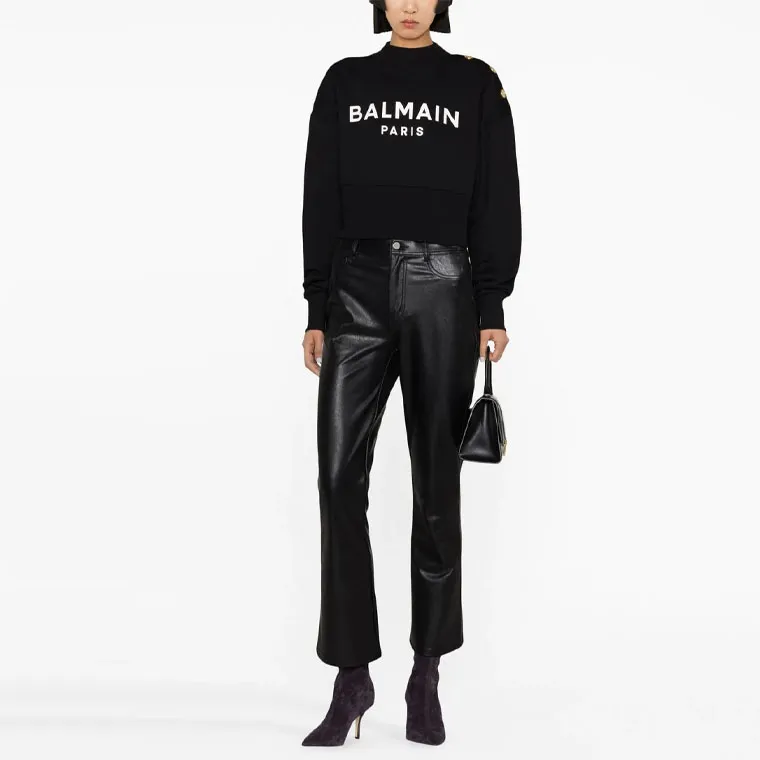 BALMAIN Logo Printed Cropped Sweatshirt-1