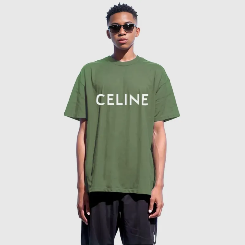 CELINE T Shirt Men's Cream Green-5