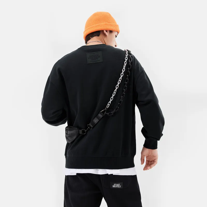 GUKUUL Chest Letter Embroidery Loose Fit Crew Neck Pullover Sweatshirt Unisex-4