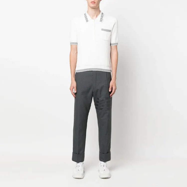 THOM BROWNE Stripe Detailed Knitted Polo Shirt-1