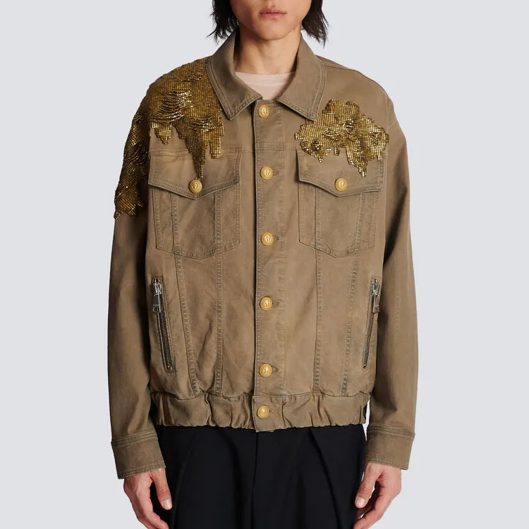 BALMAIN FW22 Denim Jacket Men's Khaki-3