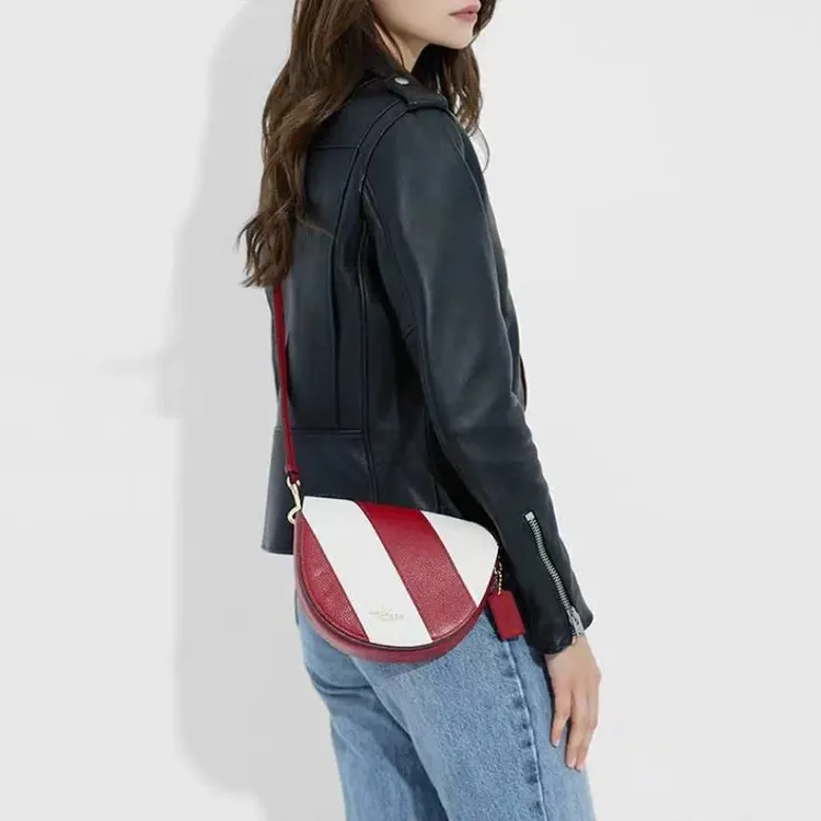 COACH Ellen Leather Saddle Bag, Shoulder Bag, Crossbody Bag Small Size Women's Red White-3