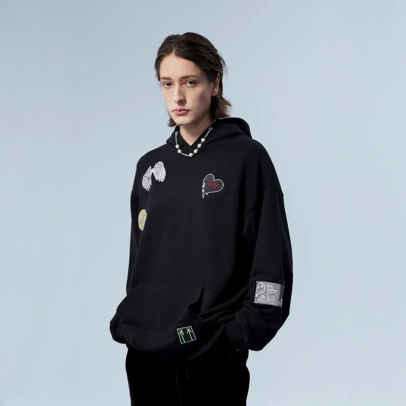 YLDP SS22 Hooded Loose Fit Sweatshirt Spring Fall Winter Unisex Black-4
