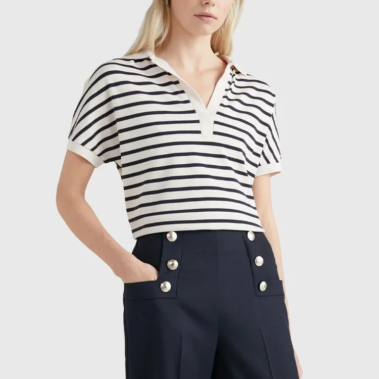 Tommy Hilfiger Striped Split neck T shirt-4