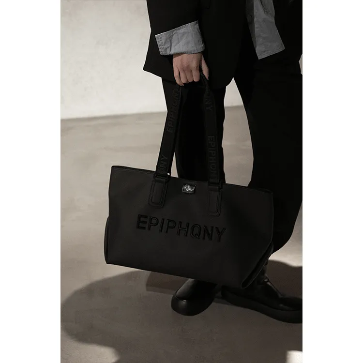 EPIPHQNY Nylon Fabric Tote Bag Shopping Bag Shoulder Bag Unisex Black-6