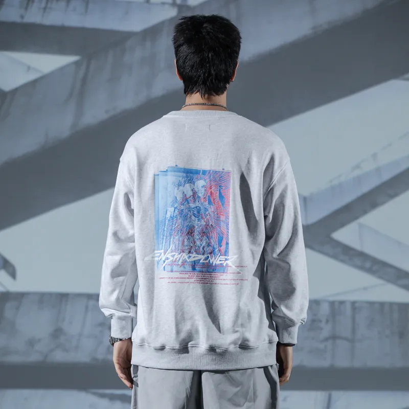 ENSHADOWER Crew Neck Loose Fit Regular Sweatshirt Unisex Gray-5