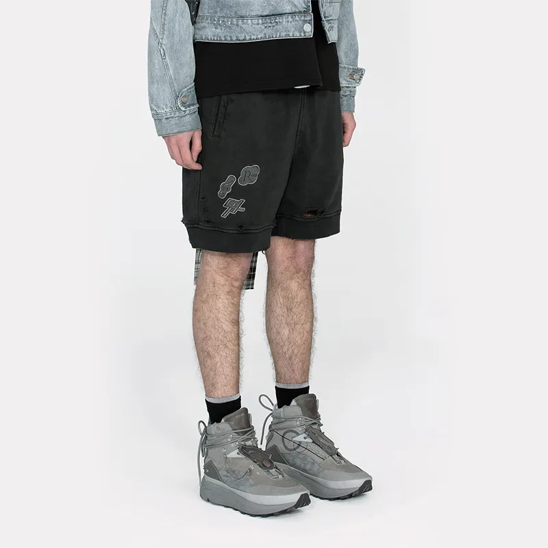 C2H4 Patched Ruin Distressed Sweat Shorts-5
