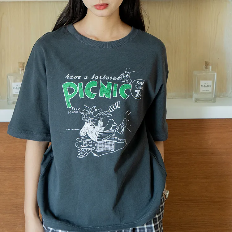DEER AND FLYER Straight T-Shirt Women's Dark Gray-3