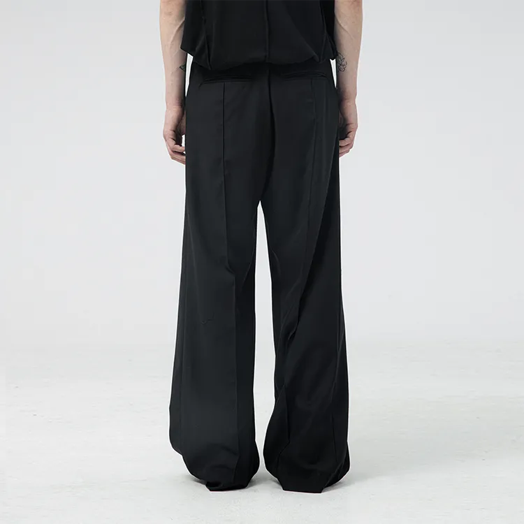 ATTEMPT Wide Leg Casual Pants Unisex Black-3