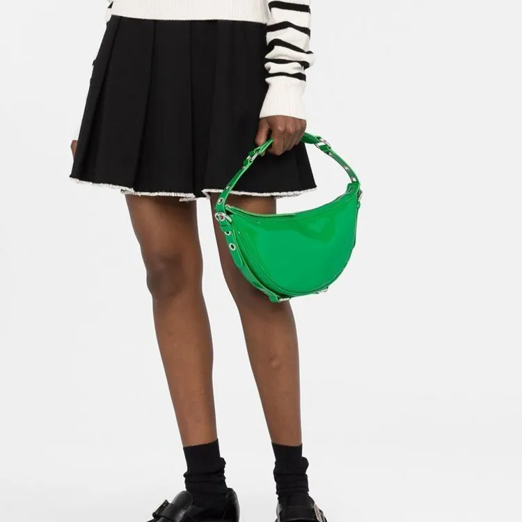 By Far Soho Patent Leather Calfskin Crescent Bag Handbag, Shoulder Bag Women's Green-2