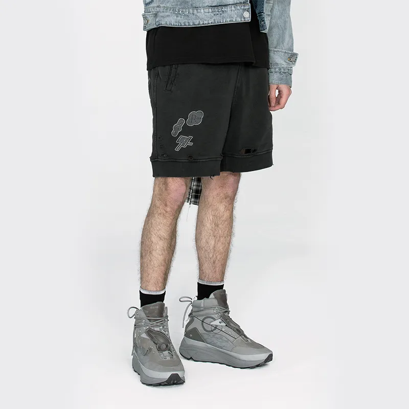 C2H4 Patched Ruin Distressed Sweat Shorts-6