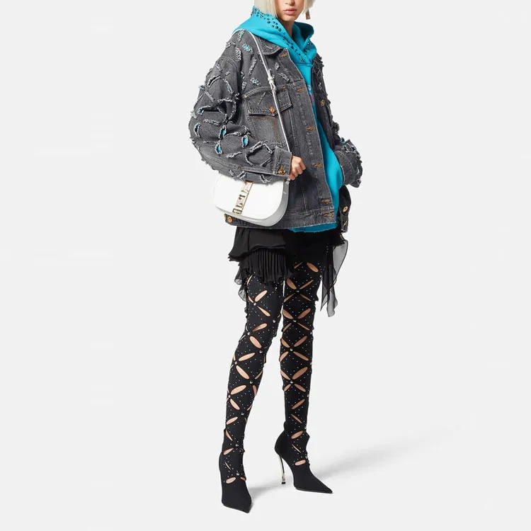 VERSACE Denim Jacket Women's Gray-3