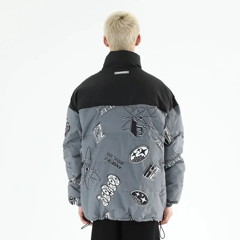 PCMY x Genesiszero Letter Geometric Pattern Stand Collar Loose Fit Thickened Puffer Jacket Unisex-8