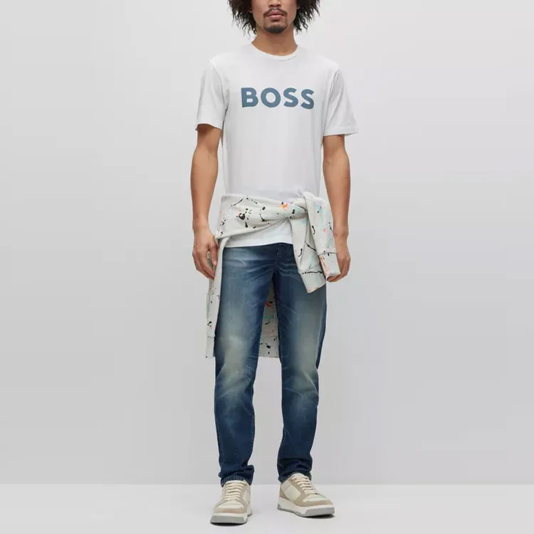 HUGO BOSS T Shirts Men Blue With White Lettering-1