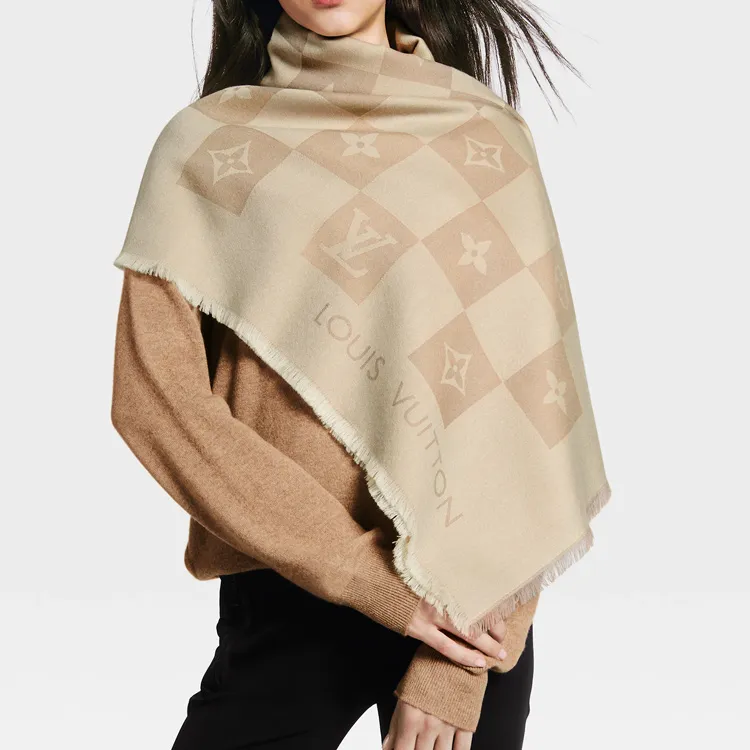 LOUIS VUITTON Knit Scarf Women's Light Khaki-4
