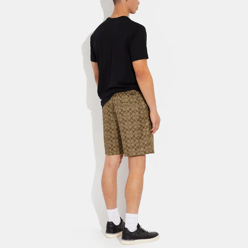 COACH SS23 Men's All Over Logo Print Drawstring Swim Trunks Khaki-3