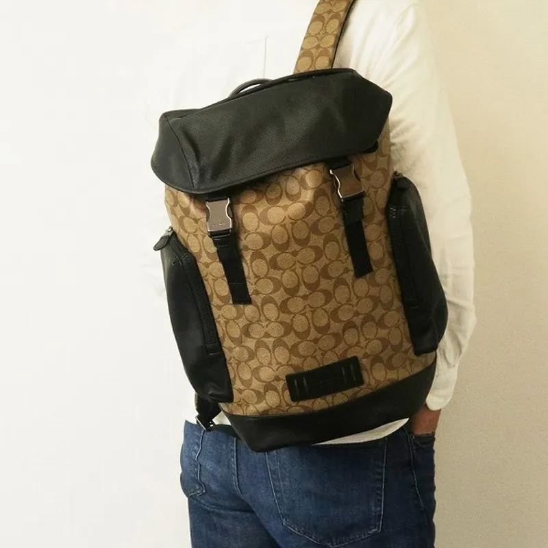 COACH Ranger Canvas With Leather Backpack Men's Black & Khaki Monogram-5