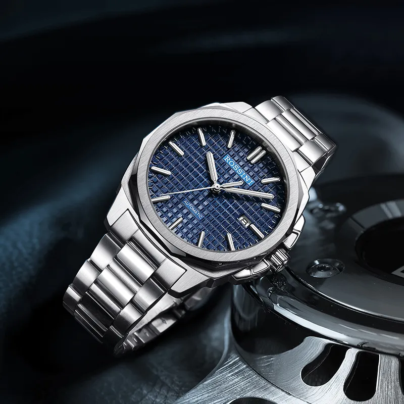 ROSSINI Medallion Collection Automatic Mechanical Movement Stainless Steel Watchband Watch Men's Watches Blue Dial-3