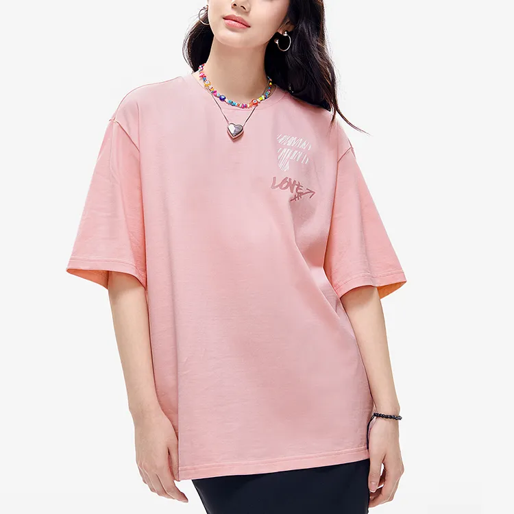 FILA FUSION Drop Shoulder Sleeve T Shirt Unisex Youth Pink-2