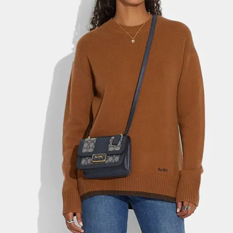 COACH Alie Leather Small Square Bag Shoulder Bag Crossbody Bag Small Size Women's Dark Blue-2