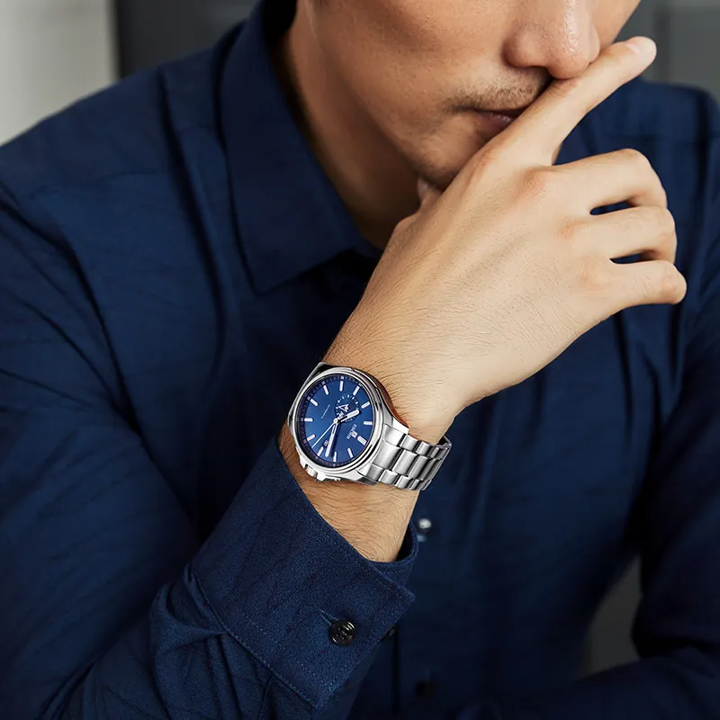 EBOHR Explorer Collection Mechanical Movement Stainless Steel Strap Watch Men's Watches Blue Dial 51260217-1