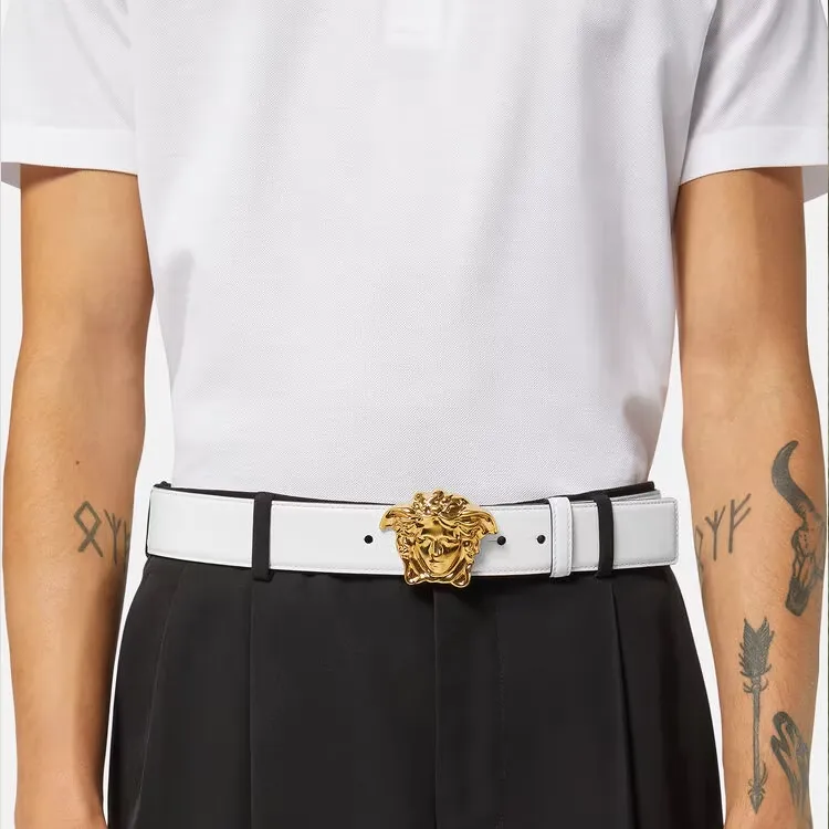 VERSACE Leather Belts Men White-1