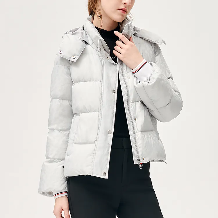 FILA Solid Color Detachable Hood Cropped Down Jacket Women's Bright Silver-5