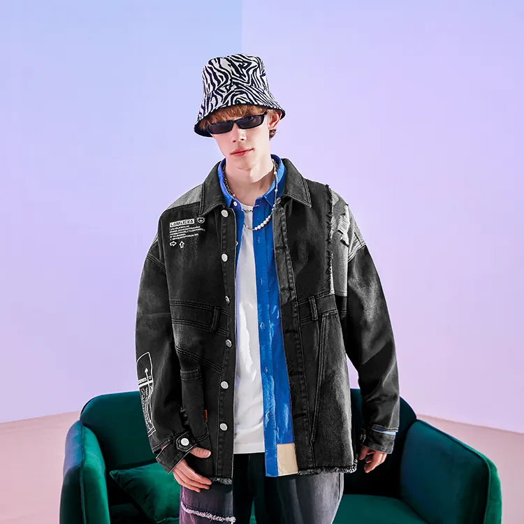 LAMLICKA Loose Fit Denim Jacket Unisex Black-3