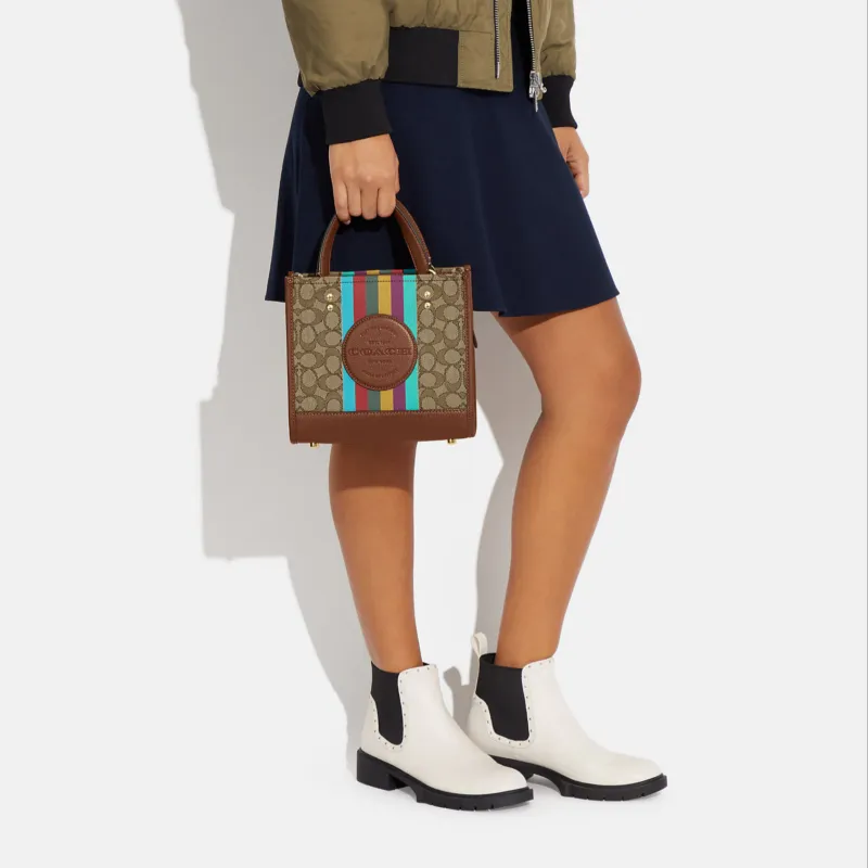 COACH Dempsey Jacquard With Refined Pebbled Leather Shoulder Bag, Crossbody Bag, Handbag Trumpets Women's Khaki & Brown-3