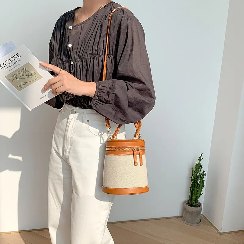 MARKANGARO Canvas Bucket Bag, Shoulder Bag, Crossbody Handbag Medium Size Women's Apricot/Brown/Khaki/Black-6