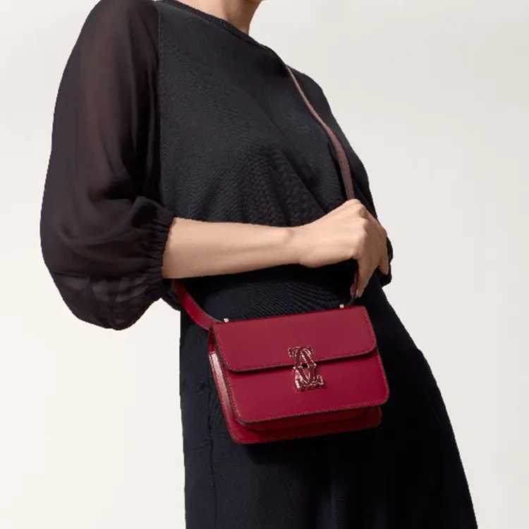 CARTIER Double C Cow Leather Nano Shoulder Bag, Crossbody Bag Women's Cherry Red-5