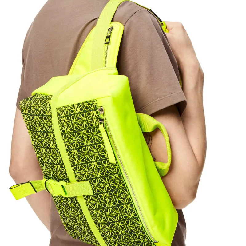 LOEWE Jacquard Canvas Bag, Shoulder Bag Men's Neon Yellow/Dark Marine Blue-4